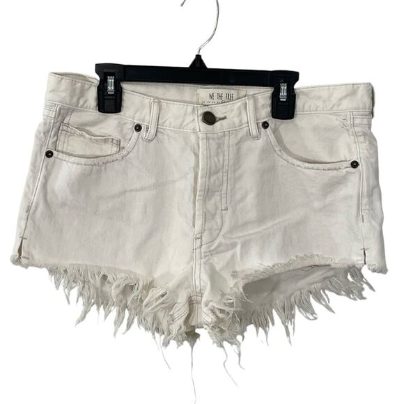 Free People We The Free Soft & Relaxed Denim Cut Off Shorts Worn White Size 28 - Picture 2 of 8